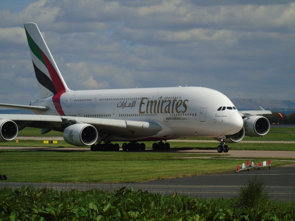 Emirates flight, airplane, airplane in the airport